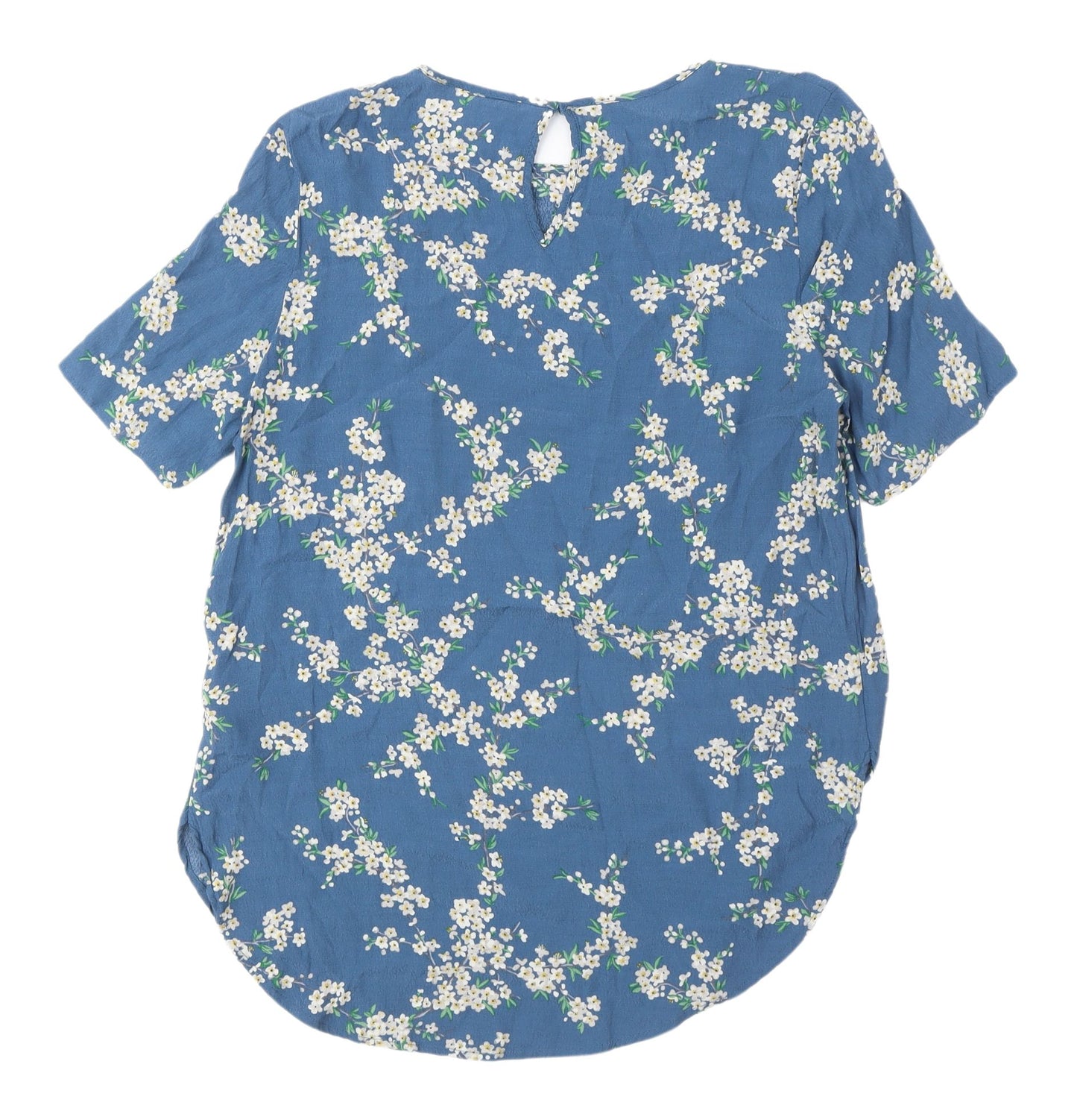 H&M Women's Blue Floral Blouse, Size 14, Short Sleeve