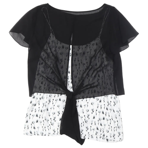 Mint Velvet Women's Black Floral Cropped Blouse Size 8