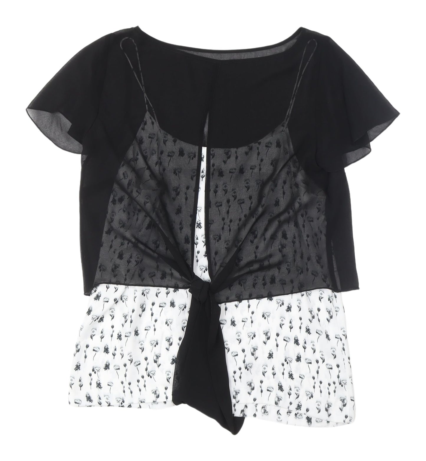 Mint Velvet Women's Black Floral Cropped Blouse Size 8