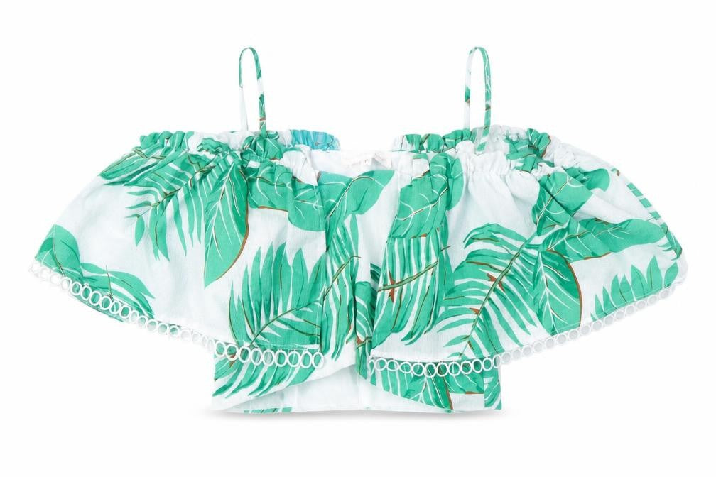 Front view of Love & Other Things Green Off Shoulder Camisole M