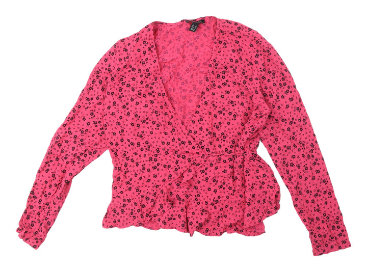 New Look Women's Pink Floral Wrap Blouse Size 14