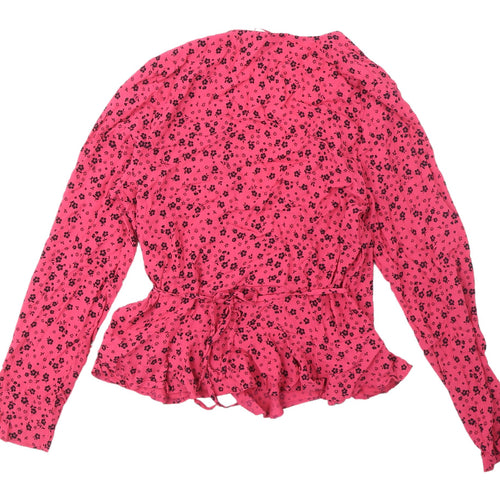 New Look Women's Pink Floral Wrap Blouse Size 14
