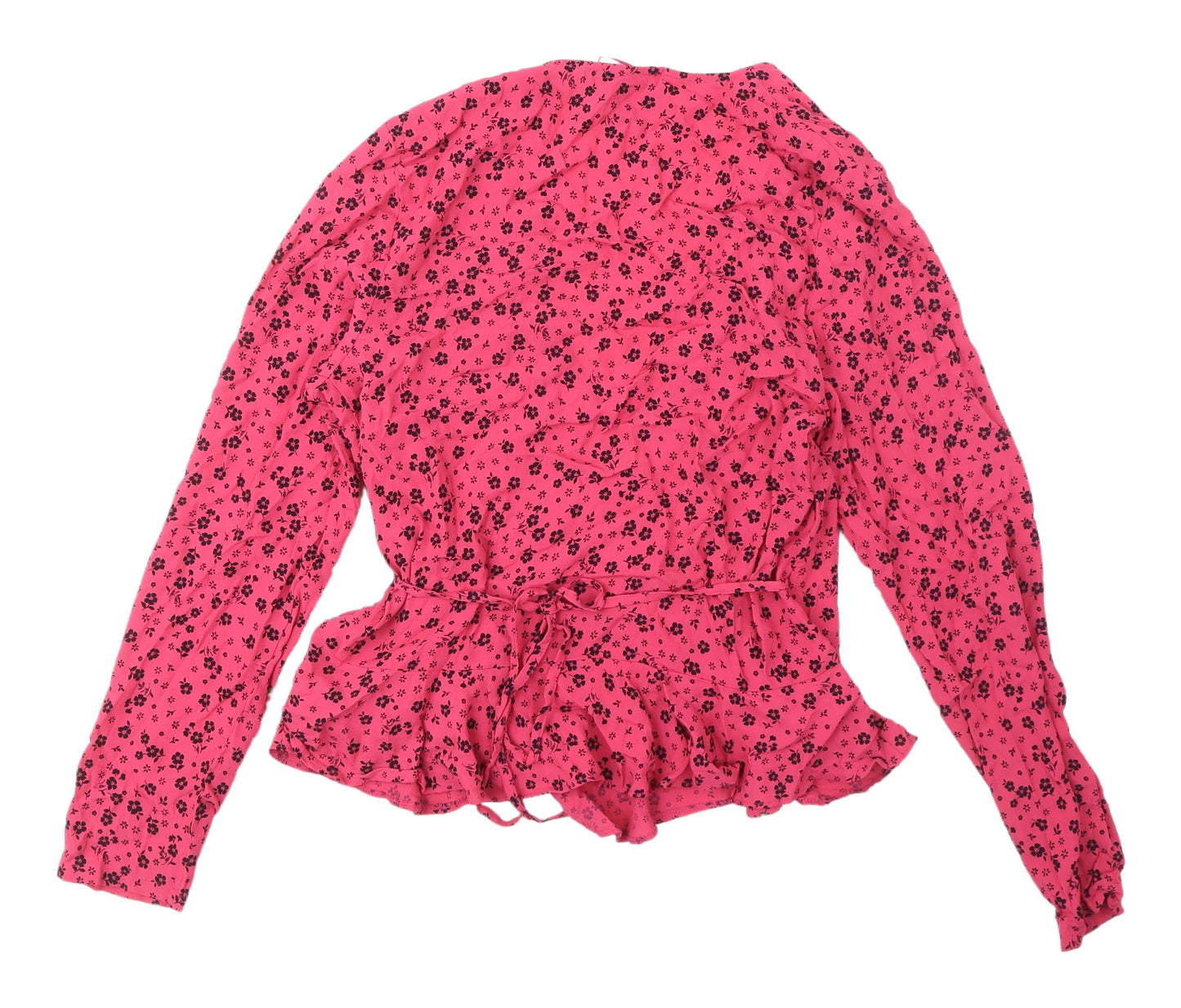 New Look Women's Pink Floral Wrap Blouse Size 14