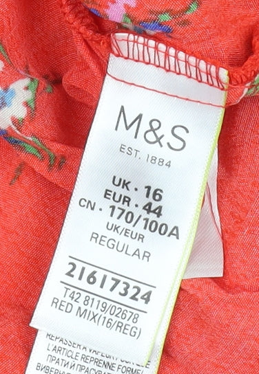 Marks and Spencer Women's Red Floral A-Line Dress