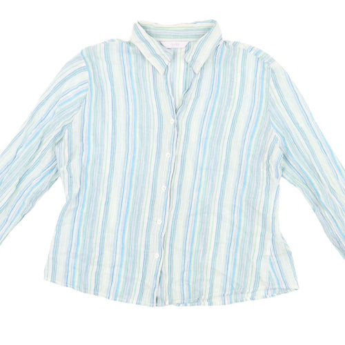 Evie Women's Blue Striped Cotton Button-Up Shirt Size 18