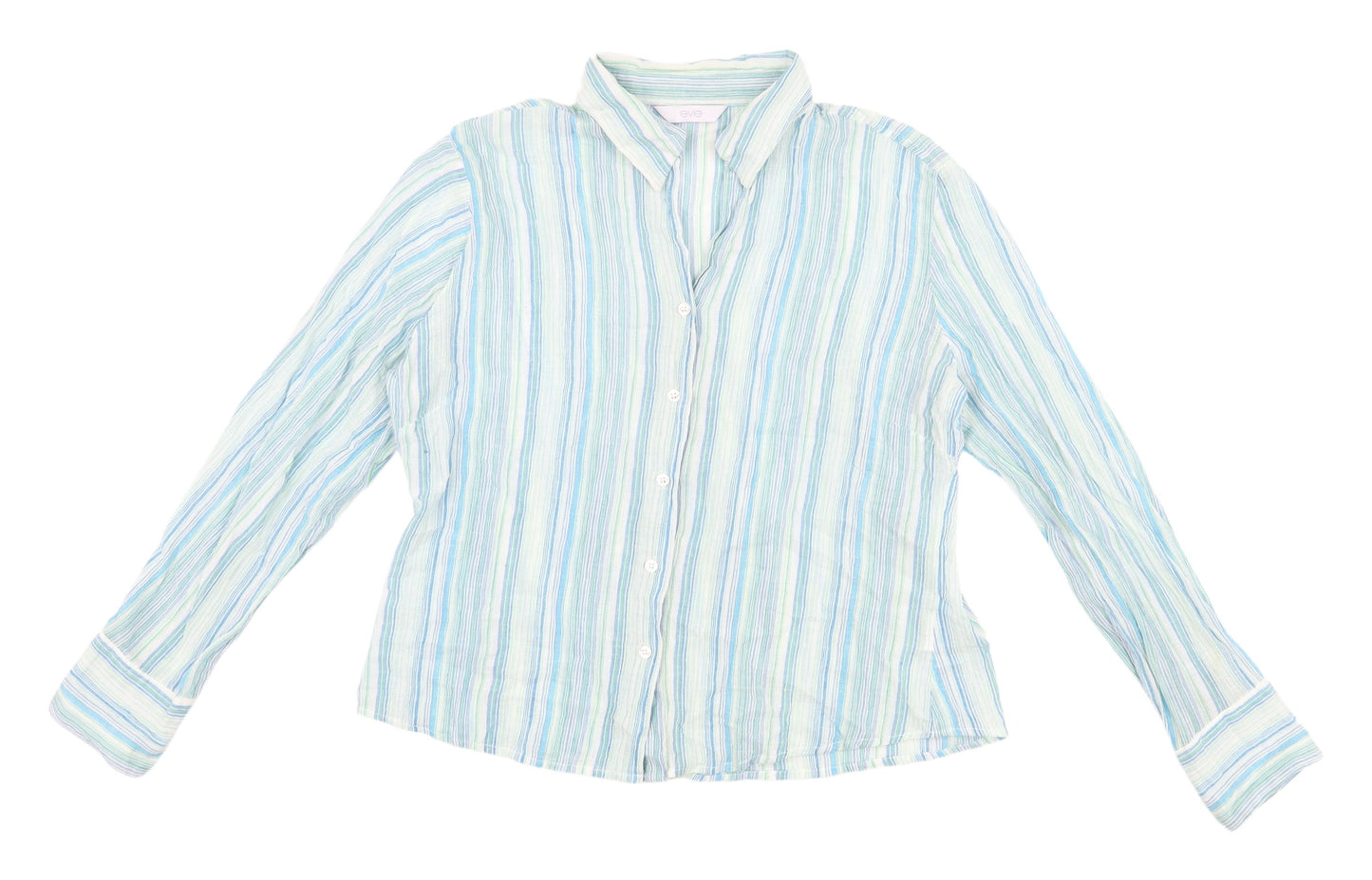 Evie Women's Blue Striped Cotton Button-Up Shirt Size 18