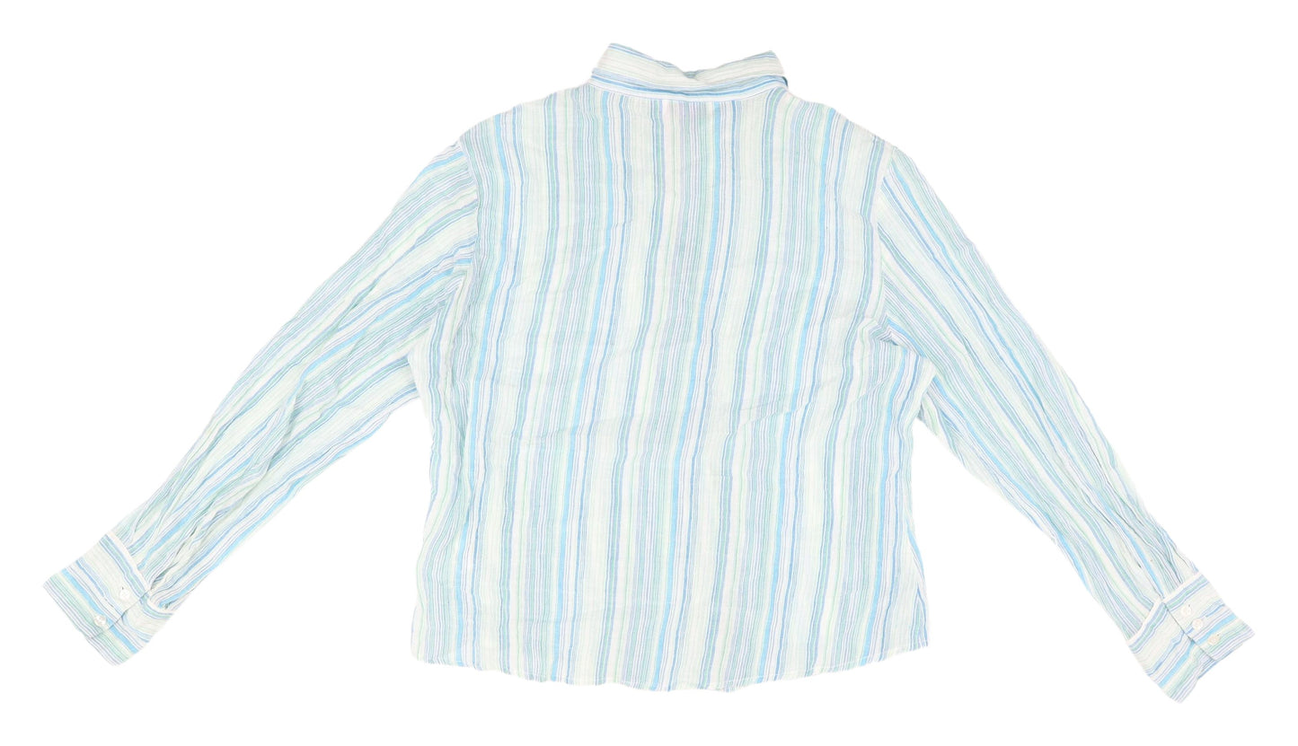 Evie Women's Blue Striped Cotton Button-Up Shirt Size 18