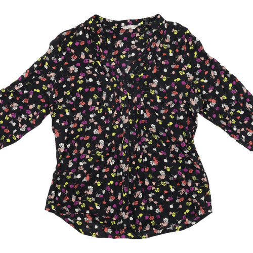 Anthology Women's Black Floral Blouse, Size 14, V-Neck, Cotton