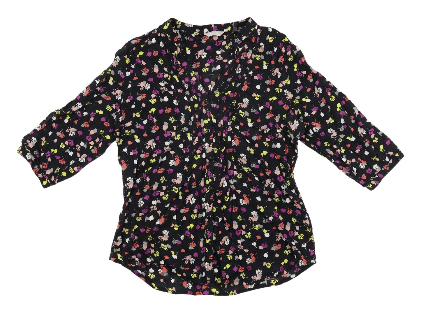 Anthology Women's Black Floral Blouse, Size 14, V-Neck, Cotton