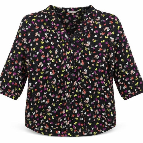 Anthology Women's Black Floral Blouse, Size 14, V-Neck, Cotton