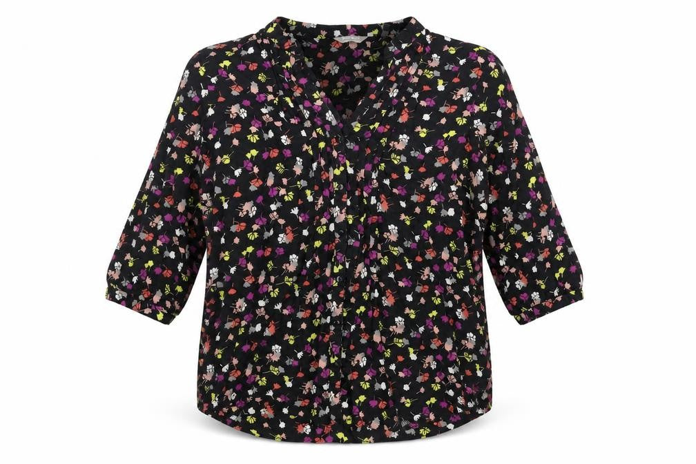 Anthology Women's Black Floral Blouse, Size 14, V-Neck, Cotton