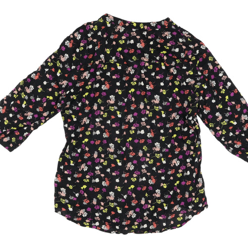 Anthology Women's Black Floral Blouse, Size 14, V-Neck, Cotton