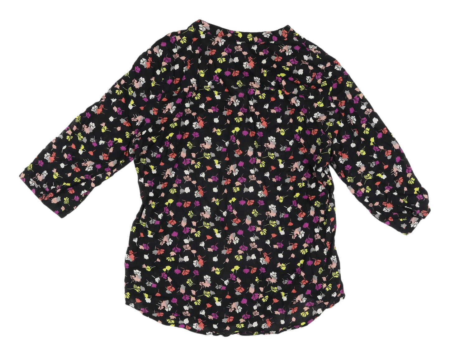 Anthology Women's Black Floral Blouse, Size 14, V-Neck, Cotton