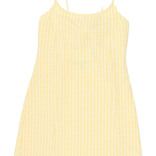 Topshop Yellow Check Slip Dress, Size 10, Casual Sleeveless