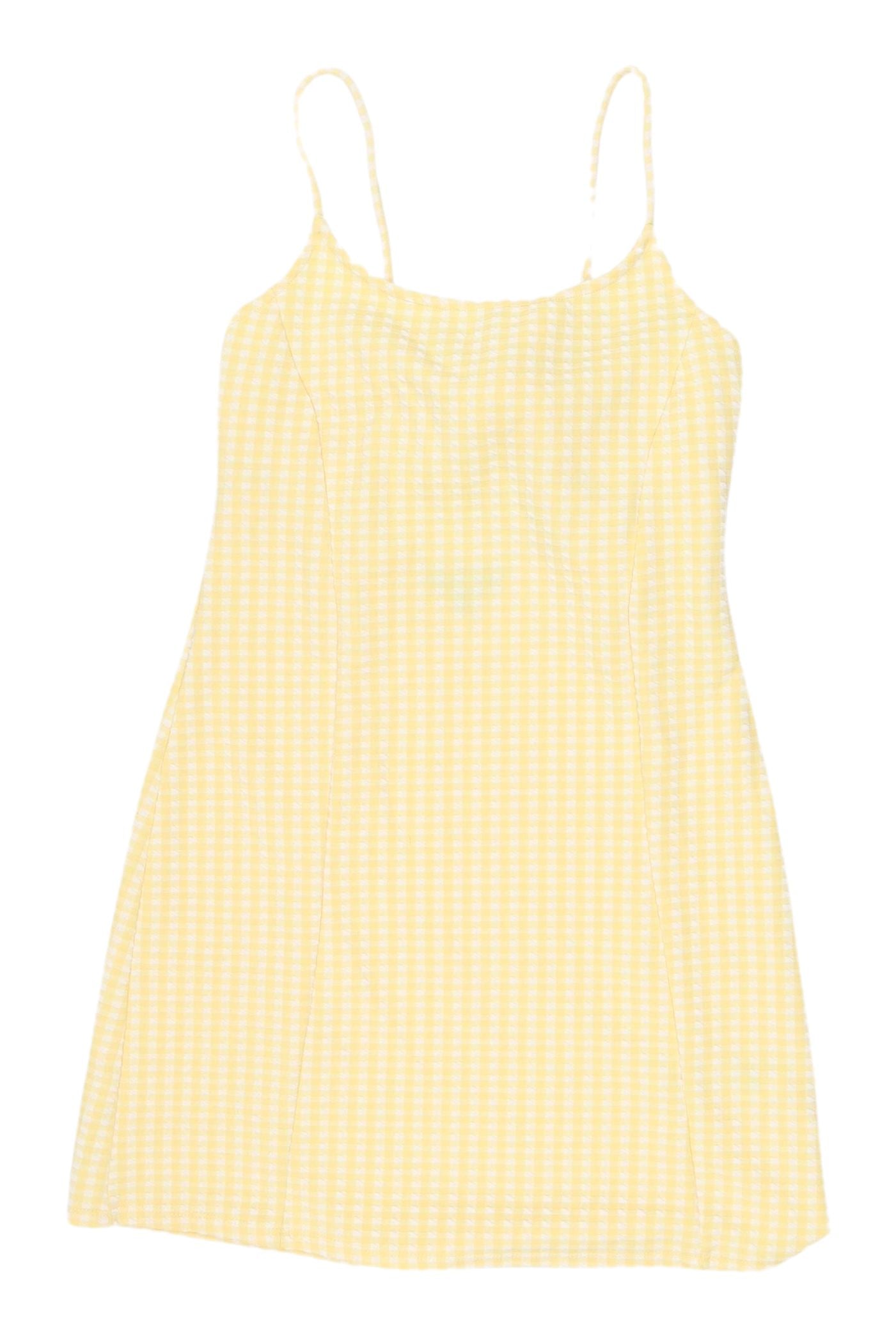 Topshop Yellow Check Slip Dress, Size 10, Casual Sleeveless