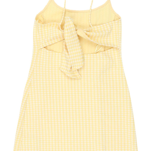 Topshop Yellow Check Slip Dress, Size 10, Casual Sleeveless
