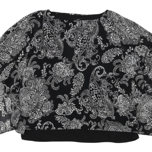 M&Co Women's Black Paisley Kimono Blouse, Size 14