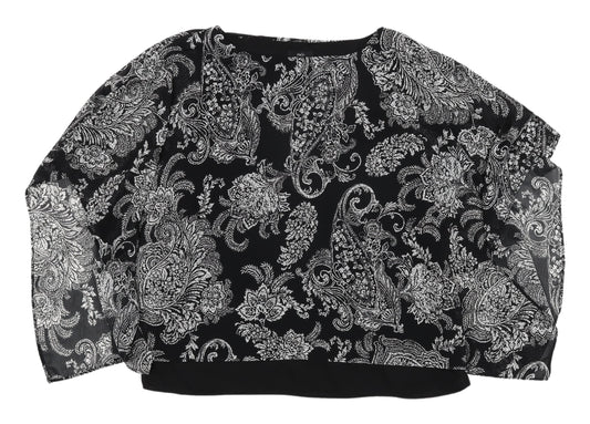 M&Co Women's Black Paisley Kimono Blouse, Size 14