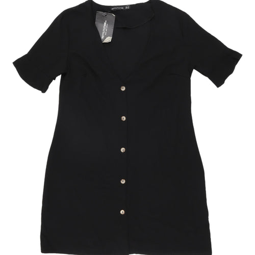 PrettyLittleThing Black V-Neck Shirt Dress Size 10