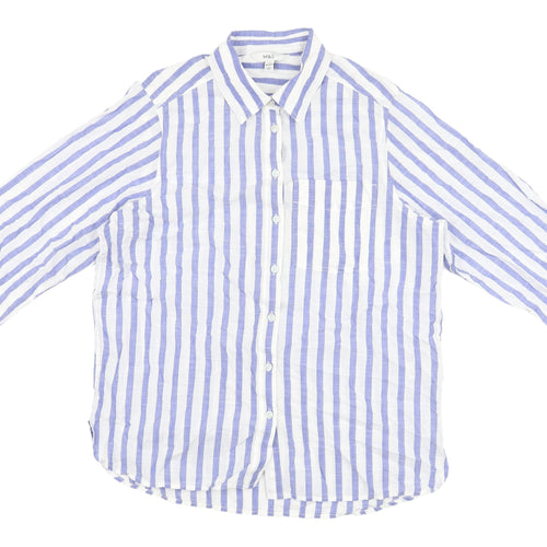 Marks and Spencer Blue Stripe Button-Up Shirt - Size 12 Women
