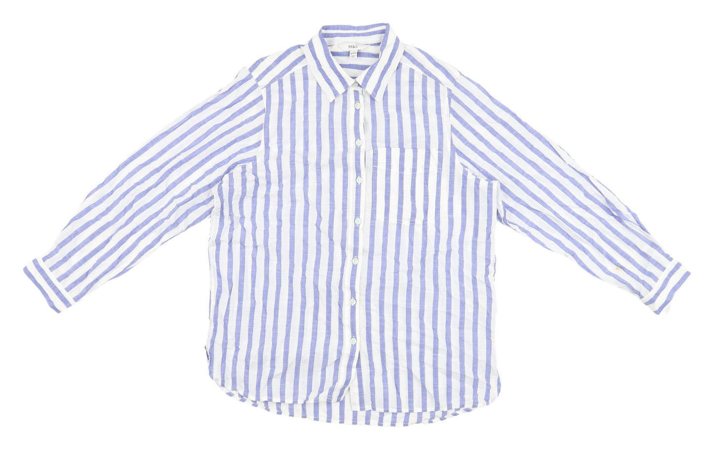 Marks and Spencer Blue Stripe Button-Up Shirt - Size 12 Women