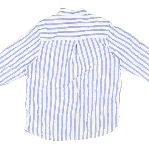 Marks and Spencer Blue Stripe Button-Up Shirt - Size 12 Women