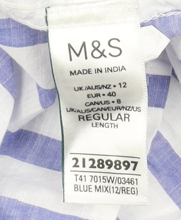 Marks and Spencer Blue Stripe Button-Up Shirt - Size 12 Women