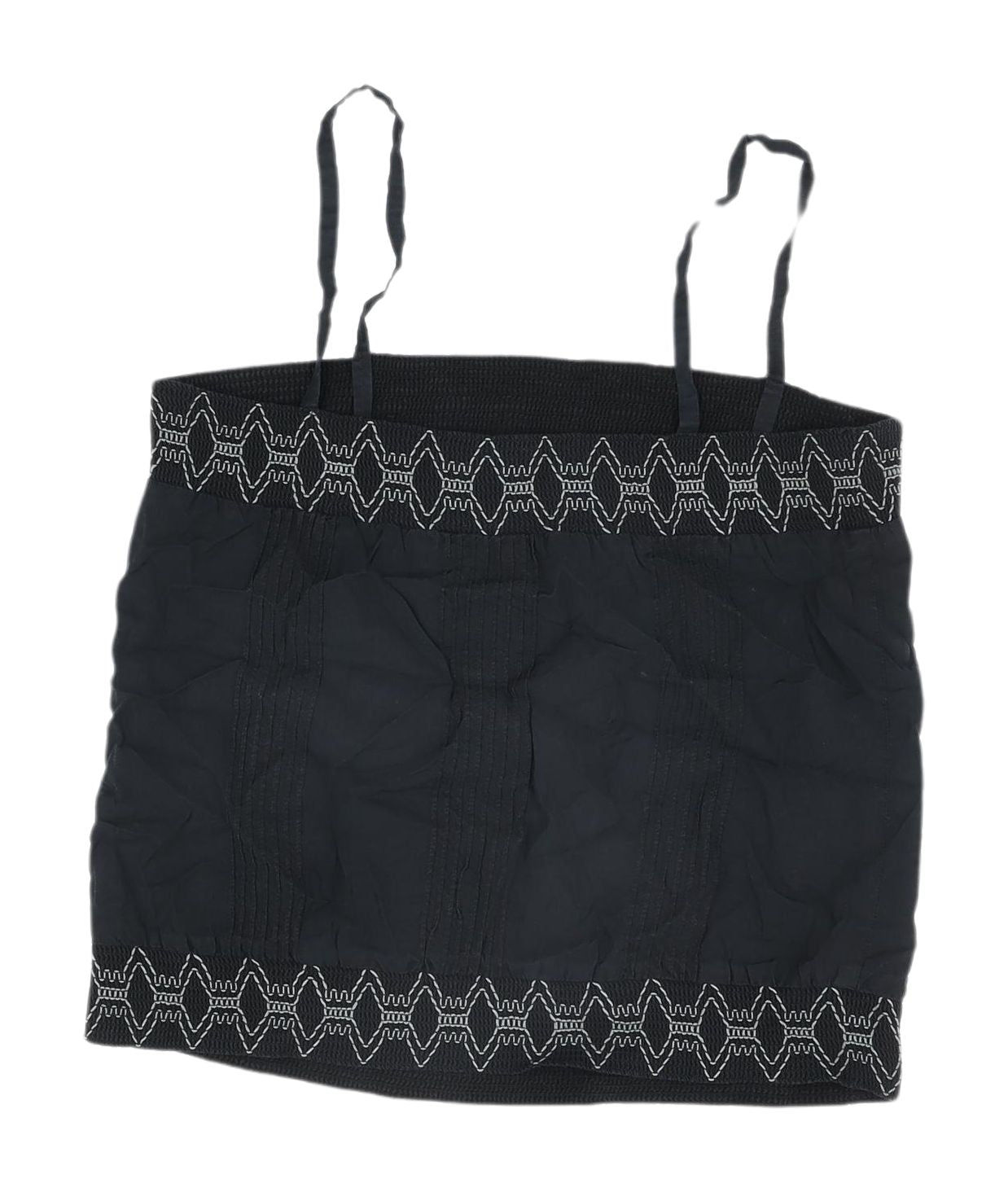 Reiss Black Camisole Top - Women's S, Embroidered Square Neck