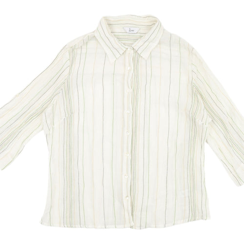 BHS Women's White Striped 3/4 Sleeve Button-Up Shirt
