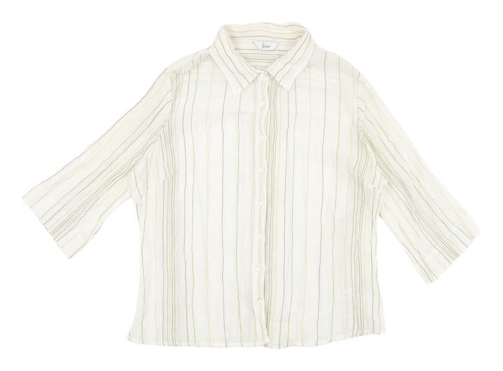 BHS Women's White Striped 3/4 Sleeve Button-Up Shirt