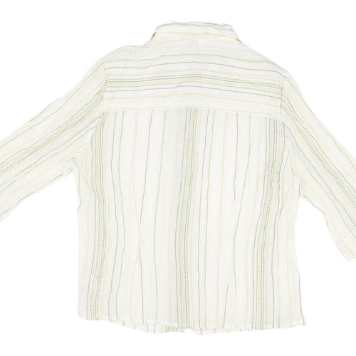 BHS Women's White Striped 3/4 Sleeve Button-Up Shirt