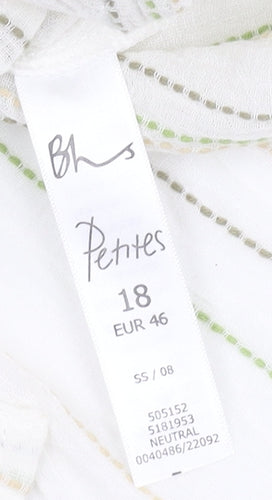 BHS Women's White Striped 3/4 Sleeve Button-Up Shirt