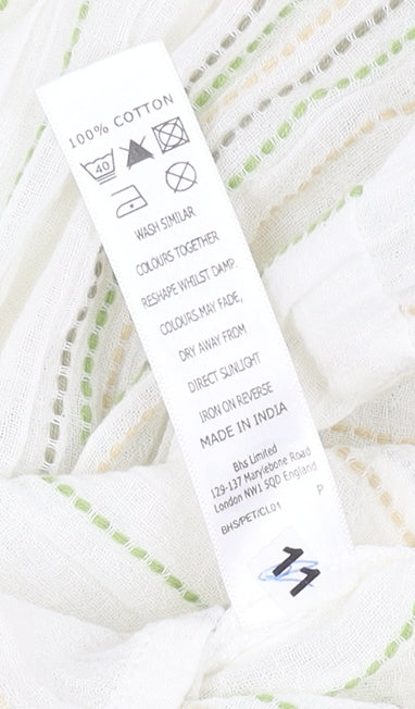 BHS Women's White Striped 3/4 Sleeve Button-Up Shirt