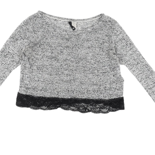 H&M Women's XS Cropped Grey Knit Blouse with Lace