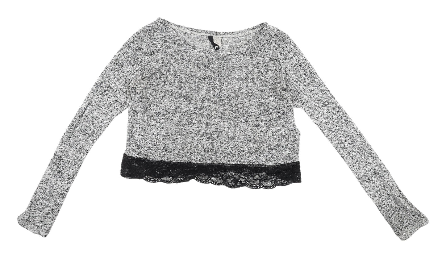 H&M Women's XS Cropped Grey Knit Blouse with Lace