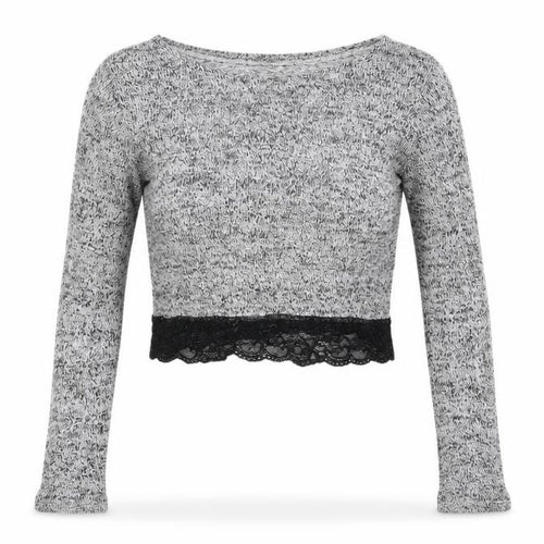 H&M Women's XS Cropped Grey Knit Blouse with Lace