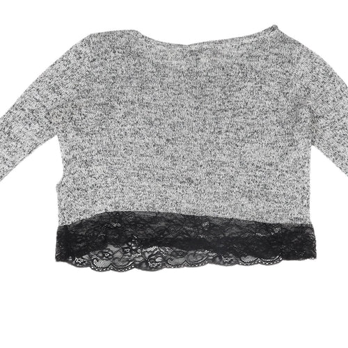 H&M Women's XS Cropped Grey Knit Blouse with Lace