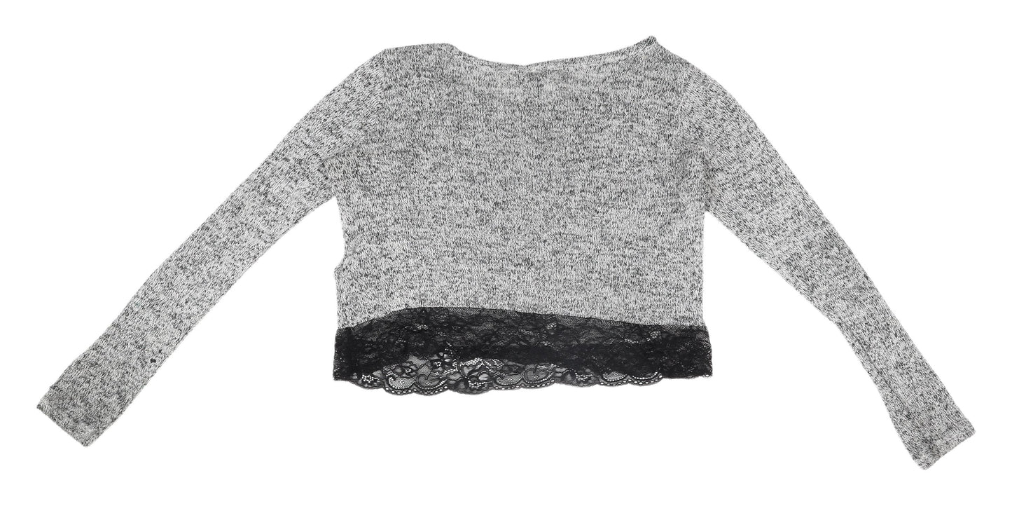 H&M Women's XS Cropped Grey Knit Blouse with Lace