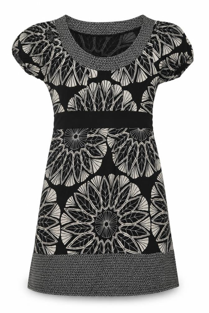Front view of Oasis Women's Geometric Black Shift Dress, size 10