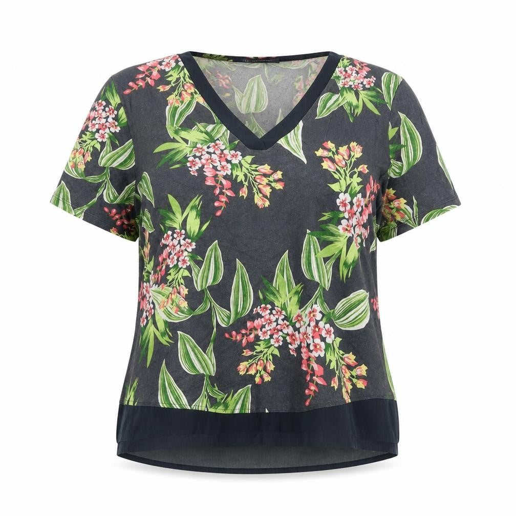 Front view of Marks & Spencer Women's Black Floral T-Shirt, size 12