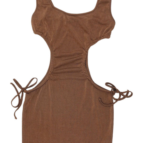 PrettyLittleThing Brown Bodycon Mini Dress, Size 10