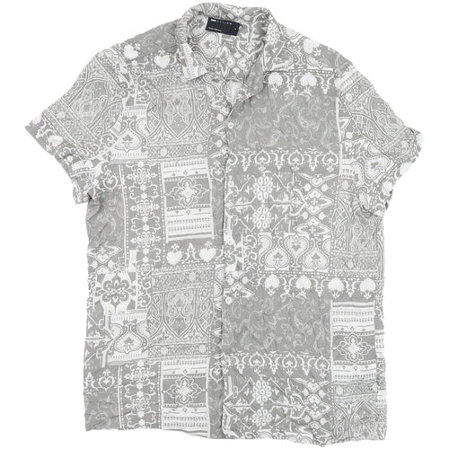 ASOS DESIGN Men's Grey Paisley Short Sleeve Shirt S