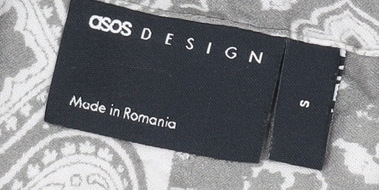 ASOS DESIGN Men's Grey Paisley Short Sleeve Shirt S