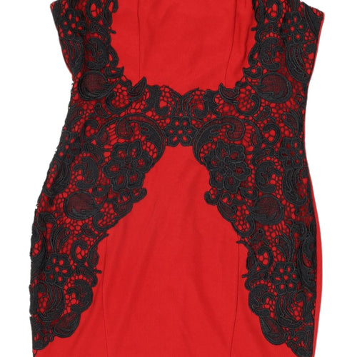 Lipsy Women's Red Bodycon Lace Detail Dress Size 12