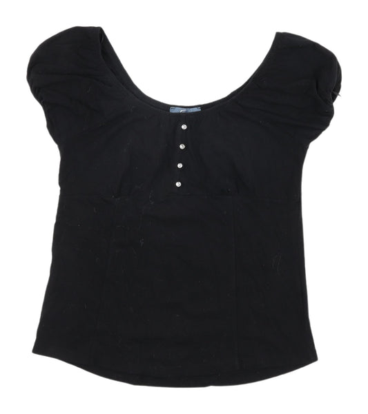 E-vie Black Women's T-Shirt - Size 14, Scoop Neck