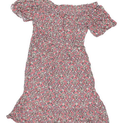Next Women's Pink Floral Off the Shoulder Dress - Size 16