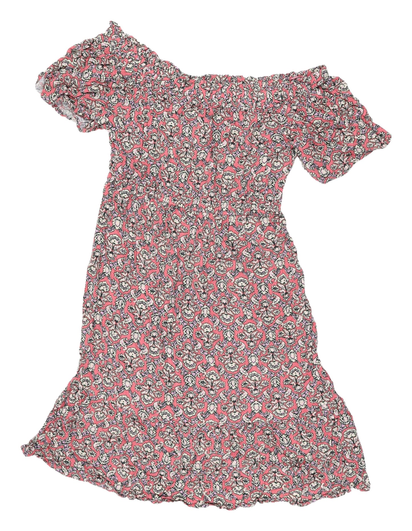 Next Women's Pink Floral Off the Shoulder Dress - Size 16