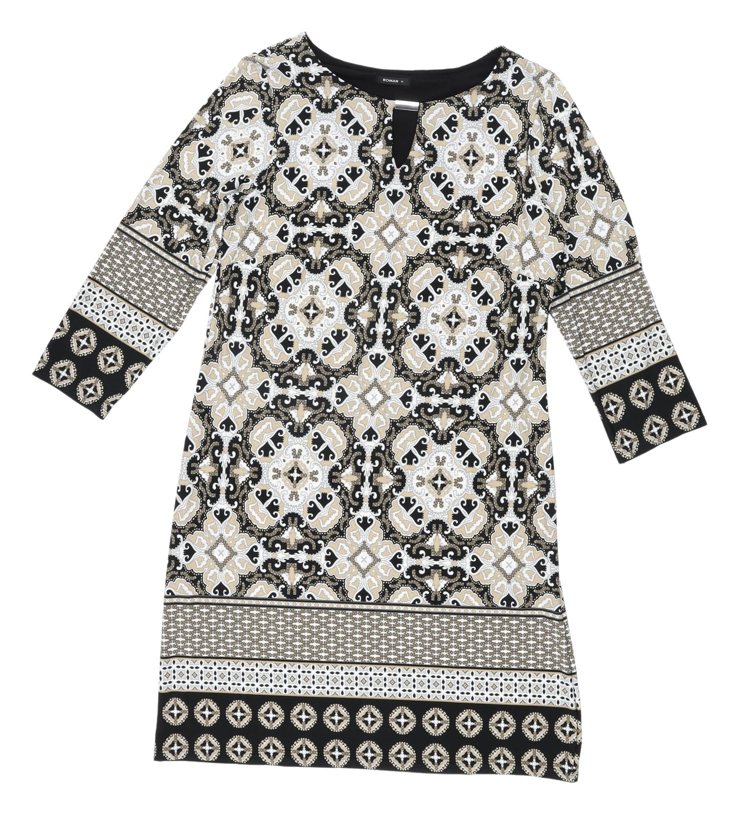 Roman Women's Multicoloured Geometric Dress, Size 14