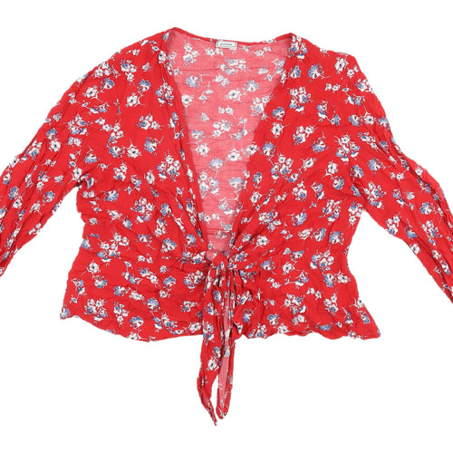 Pimkie Women's Red Floral Wrap Blouse, Size L