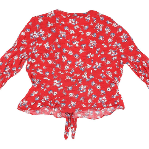 Pimkie Women's Red Floral Wrap Blouse, Size L